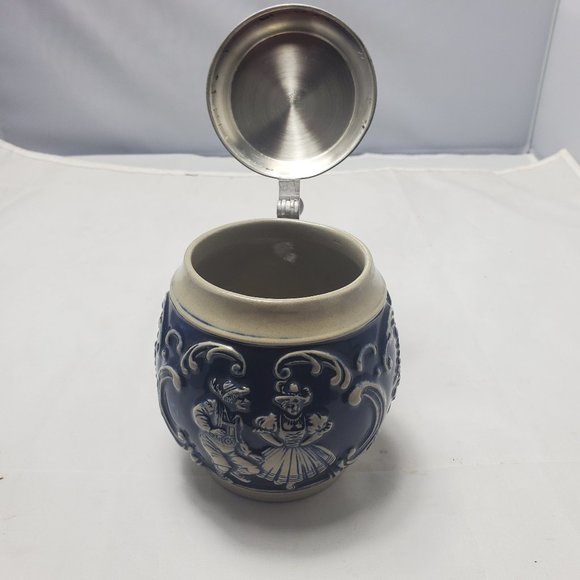 Gerzit West Germany Stone Ceramic Lidded Beer Stein Blue Octoberfest Rare Style - Picture 6 of 9
